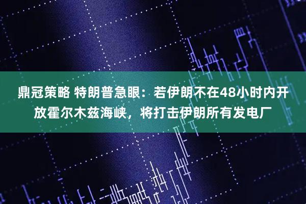 鼎冠策略 特朗普急眼：若伊朗不在48小时内开放霍尔木兹海峡，将打击伊朗所有发电厂
